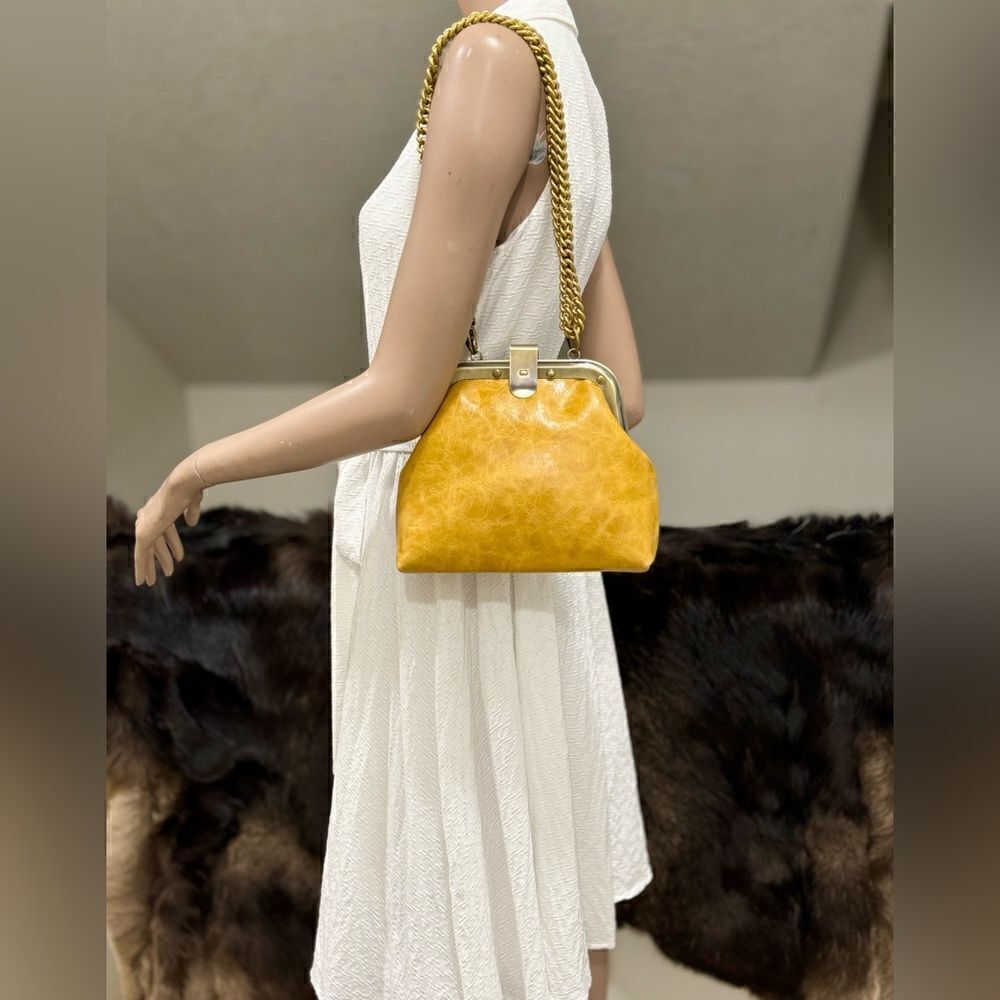 Unique Distressed Leather Handmade Rivet frame Push Lock Purse, Multi Use Style. - Picture 9 of 15